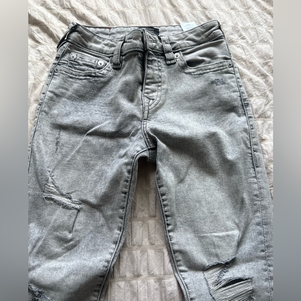 True Religion Stylish Distressed Gray Jeans